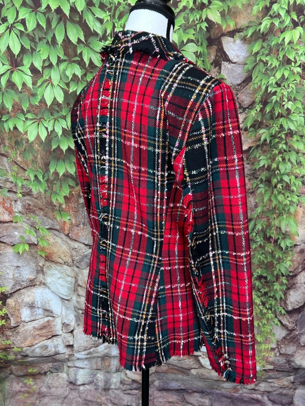 RACHEL ZOE Preppy Red Raw Hemmed Tartan Plaid Equestrian Blazer, M - Picture 11 of 16